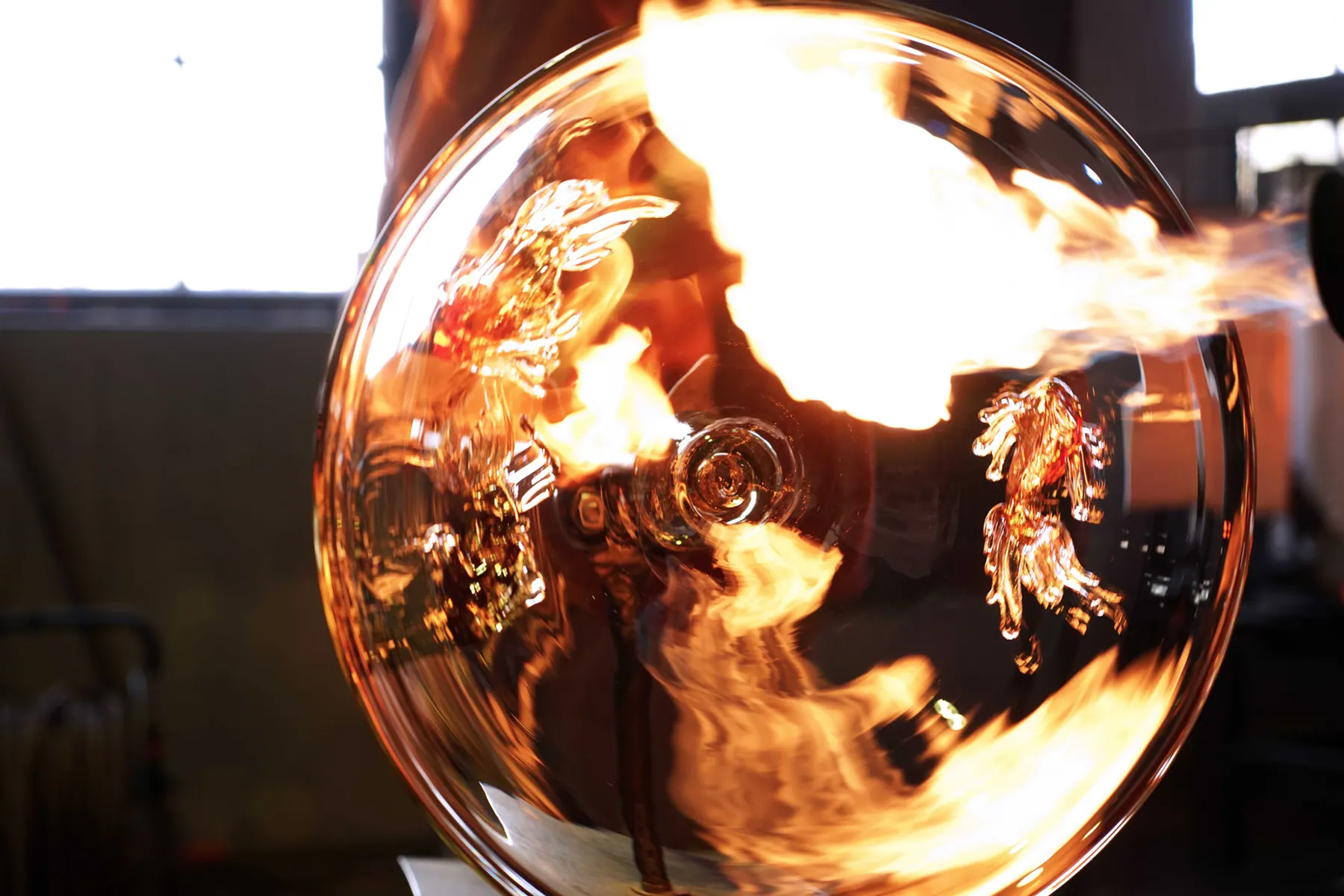 Glass in the furnace at the Sipek Crystal studio